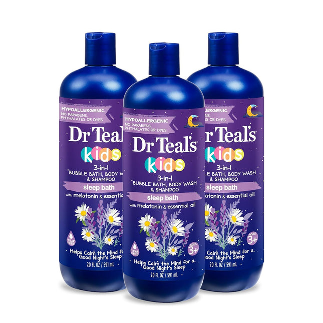 Kids 3-In-1 Sleep Bubble Bath, Body Wash & Shampoo with Melatonin & Essential Oil, Lavender Scent, 20 Fl Oz (Pack of 3)
