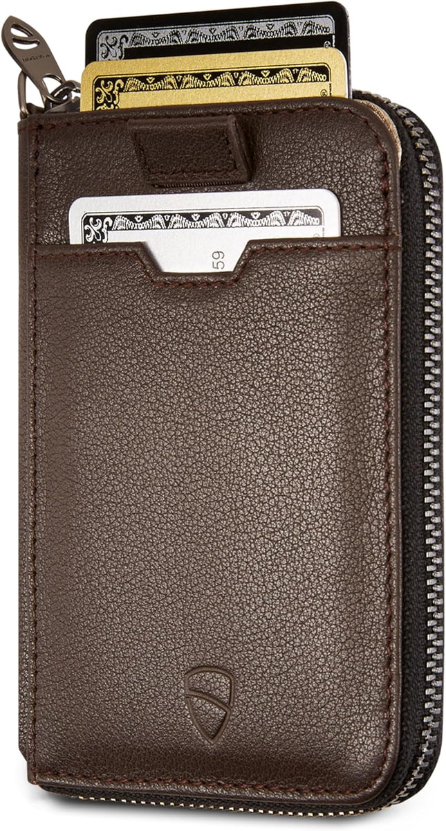 NOTTING HILL Minimalist Leather Zipper Wallet for Women and Men: Slim Multi Cardholder with RFID Blocking and Keychain Ring