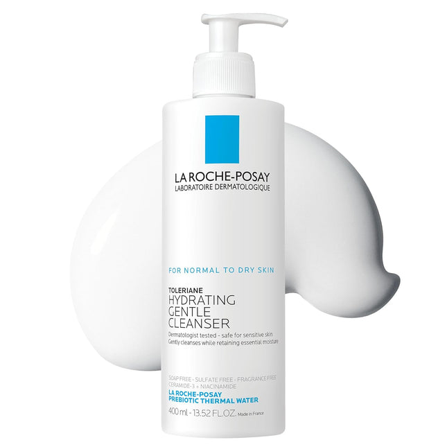 La Roche-Posay Toleriane Hydrating Gentle Facial Cleanser – Fragrance-Free Face Wash with Niacinamide & Ceramides, Moisturizing Cleanser for Sensitive Normal to Dry Skin