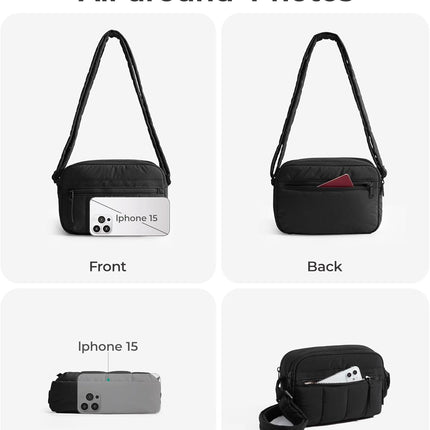 Cross Body Purse, Mini Crossbody Bags for Women Travel Purse, Puffy Shoulder Handbag Wallet with RFID Blocking Slots, Black-Small