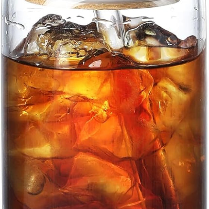 Netany Glass Cup with Bamboo Lid & Straw – 16 Oz Iced Coffee Tumbler, Reusable Drinking Glass for Coffee, Tea & Cold Beverages, Aesthetic Gift for Women