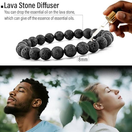 Men's Hematite Bracelet Set – Tiger Eye, Matte Agate & Lava Rock Boho Beaded Bracelets