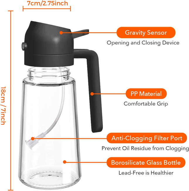 Yarramate Premium 16oz Glass Olive Oil Sprayer with Stickers - 2-in-1 Kitchen Dispenser for Cooking, Salad, BBQ & Frying (Black)