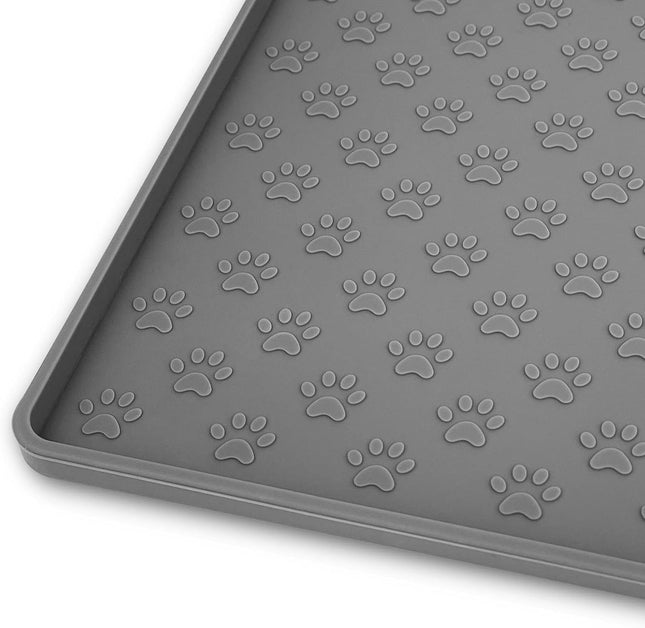 Silicone Pet Placemat for Dogs & Cats – 18" x 12" Waterproof Feeding Mat to Prevent Food & Water Spills (Grey)
