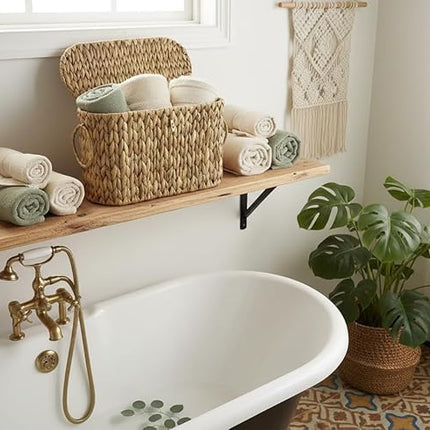 Wicker Toilet Paper Basket with Lid – Natural Rattan Bathroom Storage Organizer for 6 Rolls
