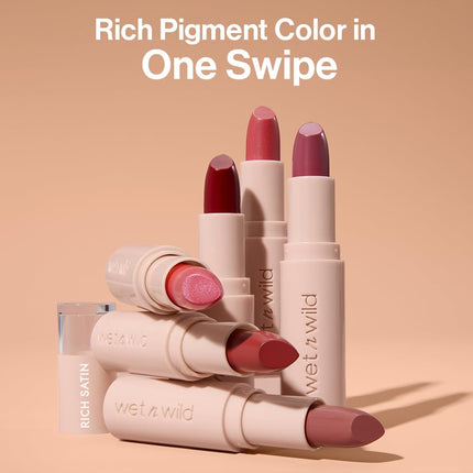 Mega Last Rich Satin Lip Color, Rich Creamy Color with Satin Finish, Infused with Vitamin E & Moisturizing Argan Oil, Lightweight, Silky-Smooth, Vegan & Cruelty-Free - Hush Lil' Beige