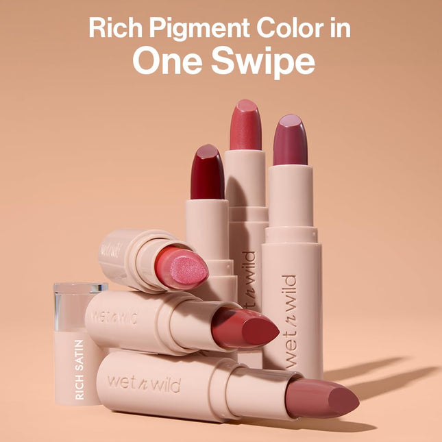Mega Last Rich Satin Lip Color, Rich Creamy Color with Satin Finish, Infused with Vitamin E & Moisturizing Argan Oil, Lightweight, Silky-Smooth, Vegan & Cruelty-Free - Hush Lil' Beige