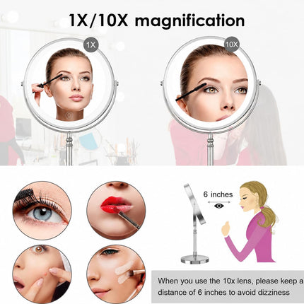 Makeup Mirror, Rechargeable Vanity Mirror with 3 Lights, 1X/10X | Adjustable Brightness, 3000Mah, Double-Sided, Gift for Mom, Women, Wife, Girls, Dorm Room Essential