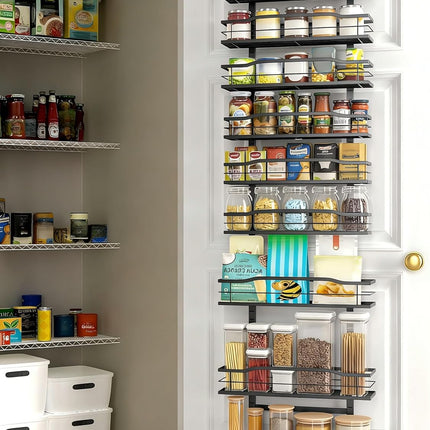 White 9-Tier over the Door Pantry Organizer, Pantry Organization and Storage, Metal Hanging Spice Rack Shelves Door, Home & Kitchen Essentials, Laundry Room Bathroom Organization