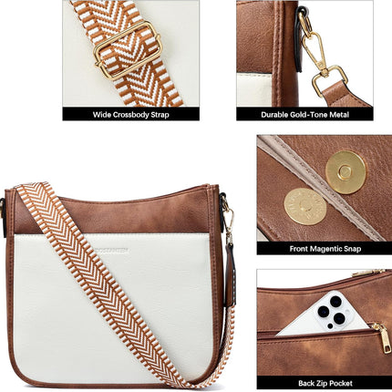Crossbody Bags for Women Trendy Vegan Leather Hobo Purses Shoulder Handbags Wide Shoulder Strap