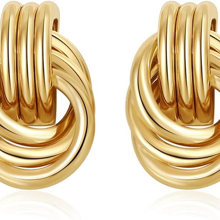 Women's Gold-Plated Knot Drop Earrings – Chunky Lightweight Hypoallergenic Statement Dangle Earrings