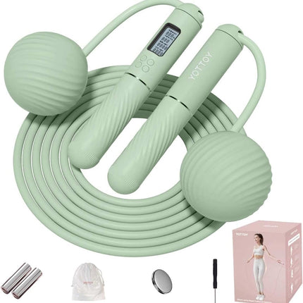 Skipping Ropes for Adults -Cordless Counter Jump Rope with Large Cordless Ball-Weighted Jump Rope for Women with LCD Display