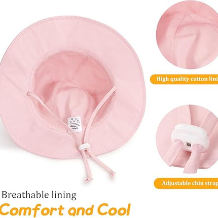 Baby Girl UPF 50+ Sun Hat – Adjustable Wide Brim Bucket Hat for Toddlers & Kids Outdoor Beach Protection