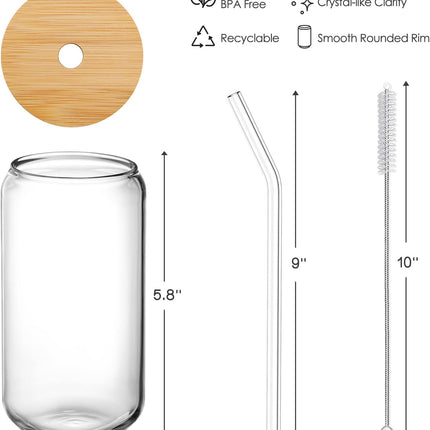 Netany Glass Cup with Bamboo Lid & Straw – 16 Oz Iced Coffee Tumbler, Reusable Drinking Glass for Coffee, Tea & Cold Beverages, Aesthetic Gift for Women