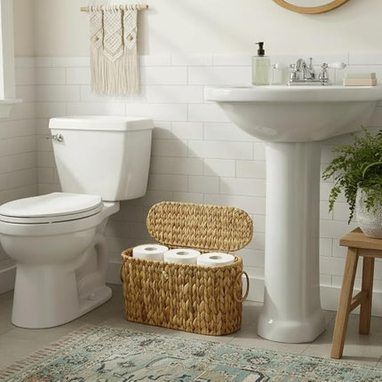 Wicker Toilet Paper Basket with Lid – Natural Rattan Bathroom Storage Organizer for 6 Rolls