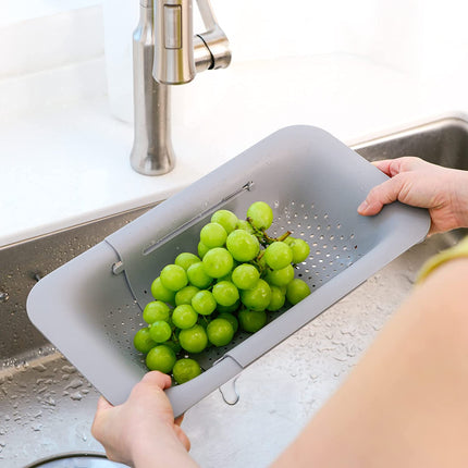 over the Sink Colander Strainer Basket - Wash Vegetables and Fruits, Drain Cooked Pasta and Dry Dishes - Extendable - New Home Kitchen Essentials (Grey, 1 Pack)