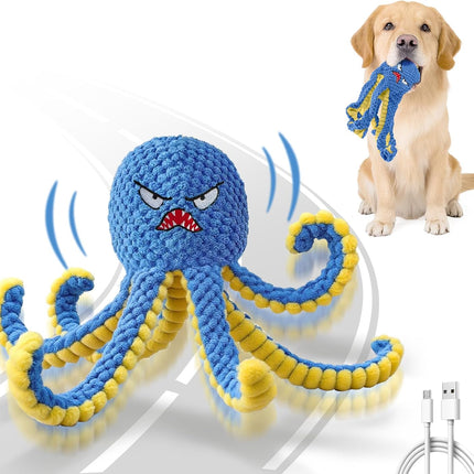 Interactive Dog Toys Octopus,Durable Automatic Jumping Dog Toy to Keep Them Busy,Squeaky Moving Tug of War Doggie Toy,Usb Rechargeable,Not for Aggressive Chewers (Blue)