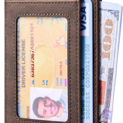 Slim Wallet Front Pocket Minimalist Leather RFID Blocking Medium Size