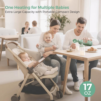 Portable Bottle Warmer for Travel – Dual Heating Modes for Breast Milk & Water, Portable Milk Warmer with Fast Heating & Long Battery Life, 17 Ounces Large Capacity to Meet Your All-Day Needs