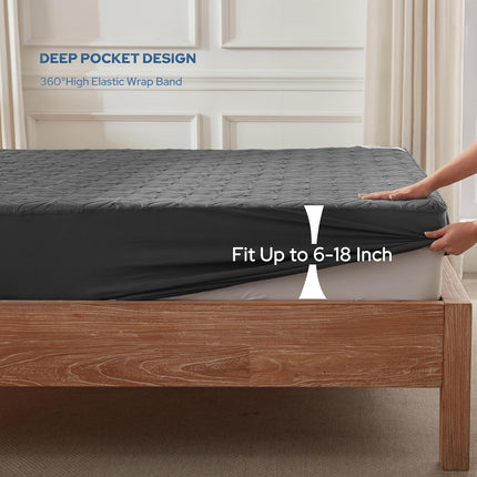 Waterproof Mattress Protector, Queen Size Mattress Pad Noiseless with Deep Pocket 6"-18" Depth, Soft Breathable Dirt-Proof Bed Mattress Cover Washable for Home, Bedroom, Hotel (Gray)