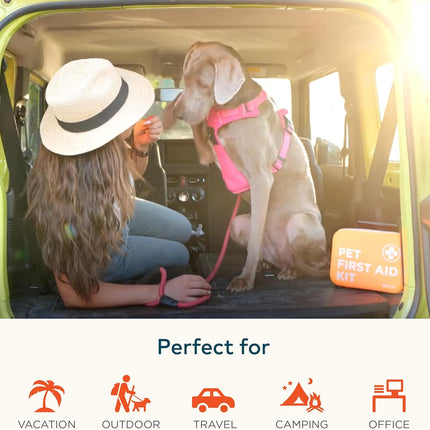Cat & Dog First Aid Kit for Car - Pet Emergency Kit for Home Office Travel – Dog Camping Essentials with Digital Thermometer, Muzzle & Mini First Aid Pouch