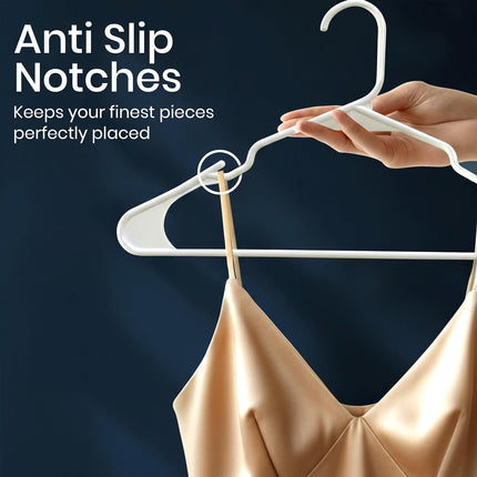 Plastic Hangers 50 Pack – Space Saving Clothes Hanger White | Durable & Strong | Closet Organizer & Storage | Ideal for Apartments, Dorms & Stocking Stuffers