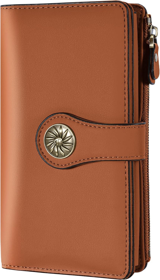 Women'S Wallet RFID Blocking Trifold Clutch Large Capacity Credit Card Holder Travel Purse