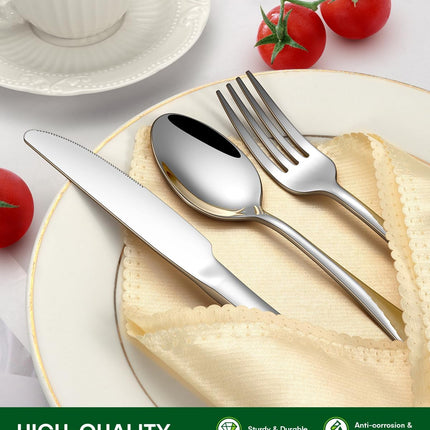 20 Piece Silverware Set, Stainless Steel Flatware Set for 4 Food Grade Novelty Flatware Cutlery Utensil Set Include Knife Fork Spoon Mirror Polished Dishwasher Safe