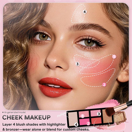 Beginner Makeup Kit for Teens with the Small Cosmetic Train Case Included 24-Colors Eyeshadow Palette Blushes Bronzer Highlighter Lipstick Brushes Mirror(Pink)