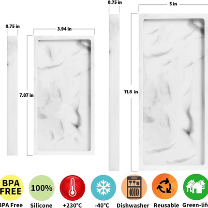 2 Packs Silicone Bathroom Vanity Tray Large 11.8" ＆ Small 7.8" Set - Rectangle Shatterproof Flexible Bathroom Tray for Soap Dispenser, Tissues, Candles, Towel, Plant, Perfume Key