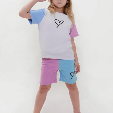 Toddler Kids Girl Clothes Floral Letter Graphic Top + Shorts 2PC Girls Summer Short Set