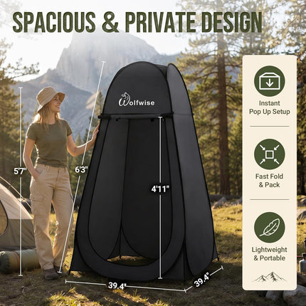 Pop up Shower Tent for Camping Essentials, Portable Instant Changing Tent with Ventilation Window & Carry Bag, Privacy Dressing Room Bathroom Toilet for Beach & Outdoor, Standard, Black