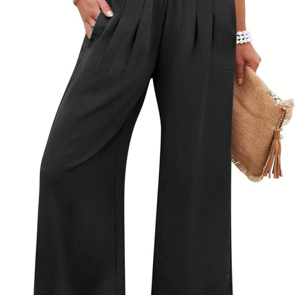 Womens Wide Leg Palazzo Pants with Pockets | Lightweight Breathable High Waisted Pants, Beach Vacation Flowy, Lounge & Casual Summer Trousers