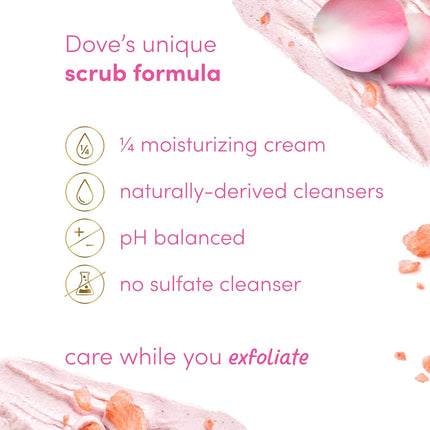 Dove Himalayan Salt & Rose Oil Body Scrub Exfoliates and Deeply Nourishes for Smooth, Radiant Skin 15 Oz