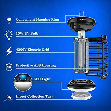 Electric Bug Zapper Outdoor & Indoor Mosquito Killer | 4200V High Voltage Grid, Waterproof Design, UV+LED Dual Light Trap Flying Insects; Fits Backyard, Patio, Home & Garage