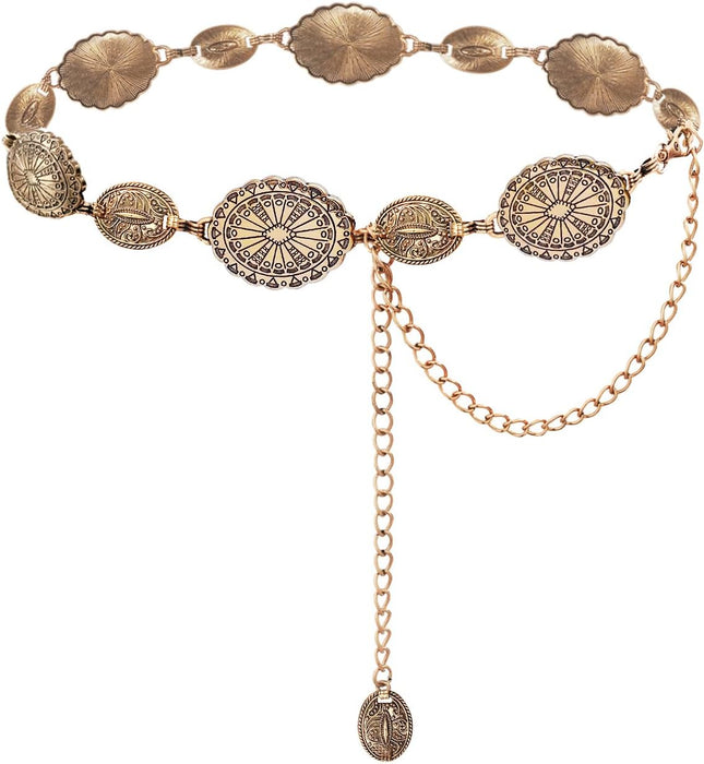 Western Metal Concho Belt for Women Cowgirl Chain Belts for Dresses Jeans Country Concert Outfit