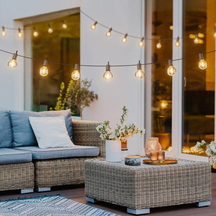 Outdoor String Lights 29 Feet G40 LED Patio Lights, Plug-In, 13 Plastic Edison Bulbs(1 Spare), Waterproof Connectable Hanging Light for Backyard Porch Balcony Party Decor, E12 Base, Black