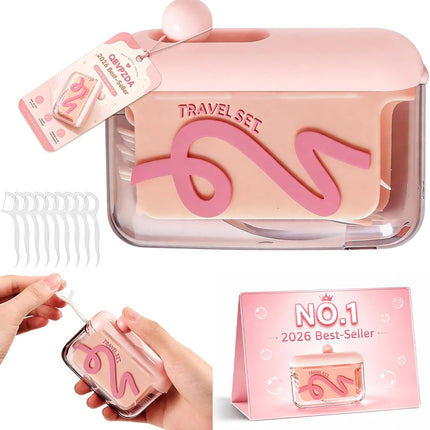 2026 Travel Floss Pick Dispenser Count Automatic Press Pop-Up Holder Sized Organizer Portable and Refillable for Home Dining Restaurant with 10 Picks (Pink（1Pc）)
