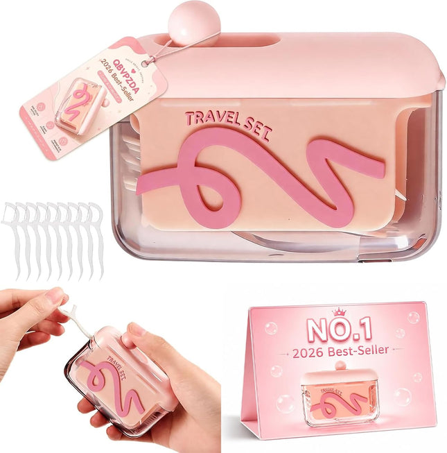 2026 Travel Floss Pick Dispenser Count Automatic Press Pop-Up Holder Sized Organizer Portable and Refillable for Home Dining Restaurant with 10 Picks (Pink（1Pc）)