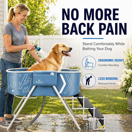 Big Dipper Dog Bath Tub with Stairs, Elevated Portable Foldable Wash Station with Steps for Bathing, Shower and Grooming, Indoor, Outdoor, for Medium to Large Size Dogs