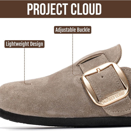 100% Genuine Leather Clogs for Women Shoes - Memory Foam Insole, Non-Slip & Natural Cork Footbed Arch Support Big Buckle Womens Clogs and Mules Footwear (Manchester)