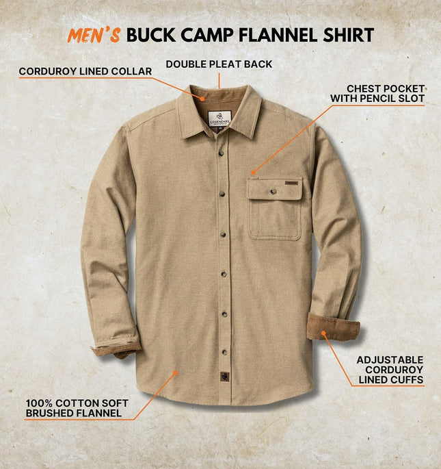 Mens Long Sleeve Button down 100% Cotton Flannel Shirt