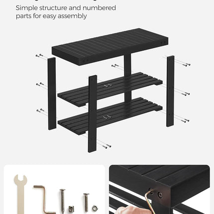 SONGMICS Shoe Rack Bench, 3-Tier Bamboo Shoe Storage Organizer, Entryway Bench, Holds up to 286 Lb, 11.3 X 27.6 X 17.8 Inches, for Entryway Bathroom Bedroom, Ink Black ULBS04H