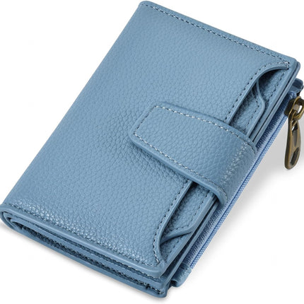 Small Wallet Women RFID Blocking Soft Leather Bifold Compact Card Holder Wallet for Women with Zipper Coin Pocket 4 ID Window