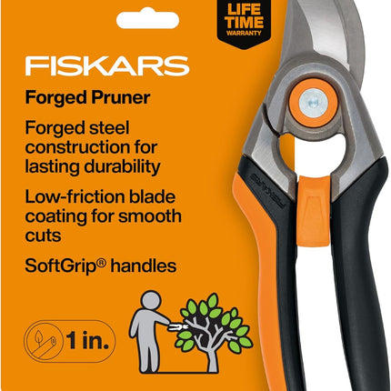 Fiskars Bypass Pruning Shears, 5/8" Cut Capacity Gardening Scissors, Self-Cleaning Sap Groove Prevents Sticking, Non-Slip Grip for Cutting Stems & Branches, Sharp Steel Blades W/ Low-Friction Coating