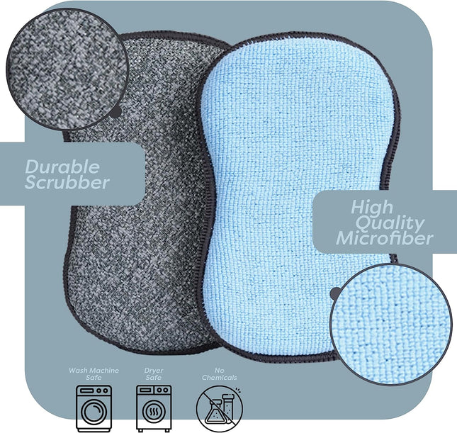 Multi-Purpose Sponges Kitchen by Scrub-It - Non-Scratch Microfiber Sponges for Cleaning, along with Heavy Duty Scrubbing Power - Reusable Dish Sponge for Dishes, Pots and Pans (6 Pack, Small)