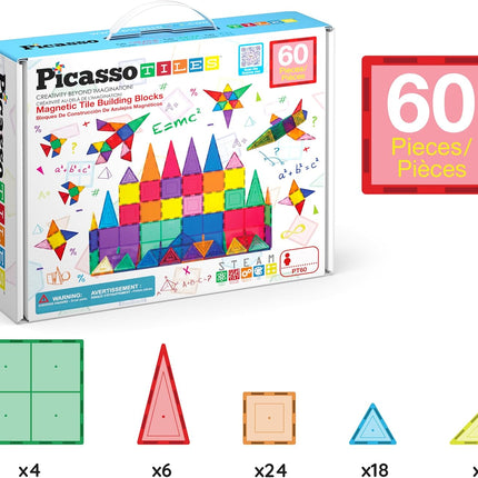 60 Piece Set 60Pcs Magnet Building Tiles Clear Magnetic 3D Blocks Construction Playboards - Creativity beyond Imagination, Inspirational, Recreational, Educational, Conventional