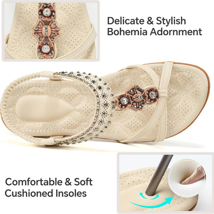 Womens Sandals Shoes Comfort Walking with Non Slip on Casual Summer 2026 Shoes Dress Ankle Elastic Jeweled Bohemian Flats Vacation Wedding