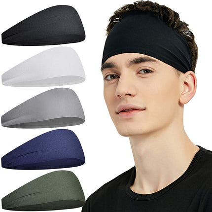 Sports Headbands for Men (5 Pack),Moisture Wicking Workout Headband, Sweatband Headbands for Running,Cycling,Football,Yoga,Hairband for Women and Men