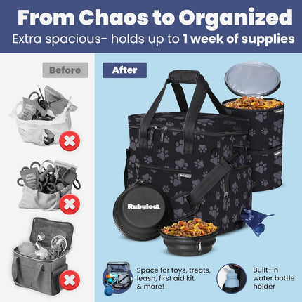 The Original Doggy Bag™ - Complete Dog Travel Bag for Supplies with 2 Bpa-Free Travel Dog Bowls & 2 Pet Food Containers - Traveling Kit for Road Trips, Camping, Weekend Away or Doggy Gift: Paw Print